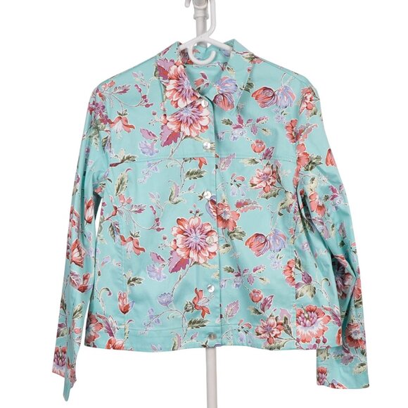 Unbranded Jackets & Blazers - Floral Jacket M Womens Sea Green Buttons Lightweight Spring Easter Pastel